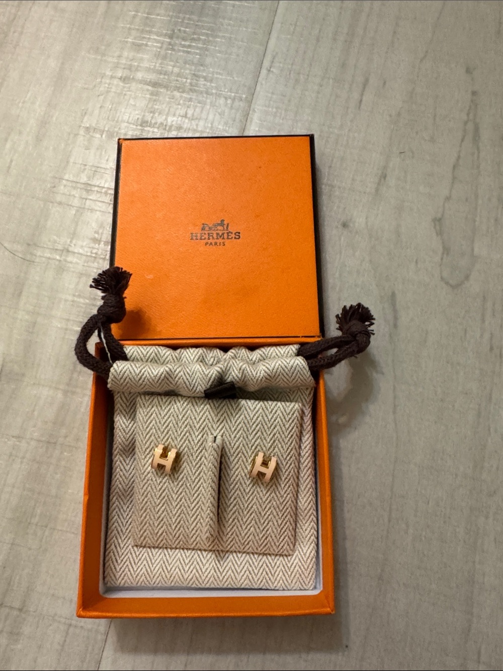 Hermes Gold H Logo Stud Earrings